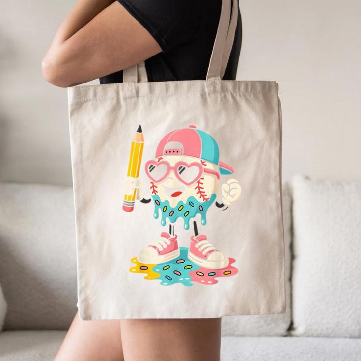 Baseball Drip Ice Cream First Day Back To School Cute Girls Canvas Tote Bag