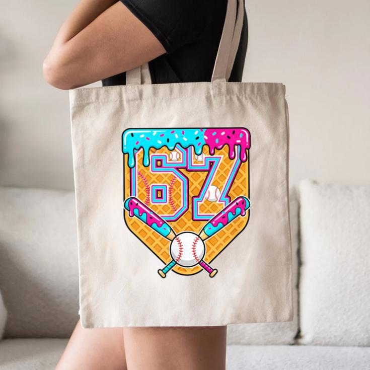 Baseball Drip Number 67 Ice Cream Home Plate Drip Canvas Tote Bag