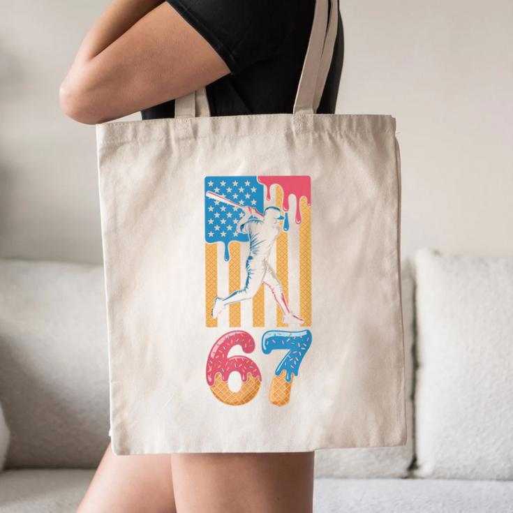 Baseball Drip USA Flag 67 Player 67th Birthday Ice Cream 67 Canvas Tote Bag Baseball Drip USA Flag 67 Player 67th Birthday Ice Cream 67 Canvas Tote Bag