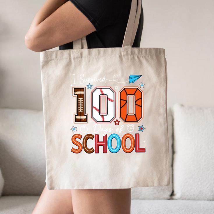 Baseball Football Basketball I Survived 100 Days Of School Canvas Tote Bag