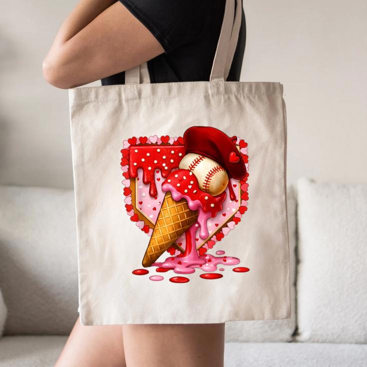 Baseball Heart Valentine Baseball Ice Cream Drip Boys Girls Canvas Tote Bag