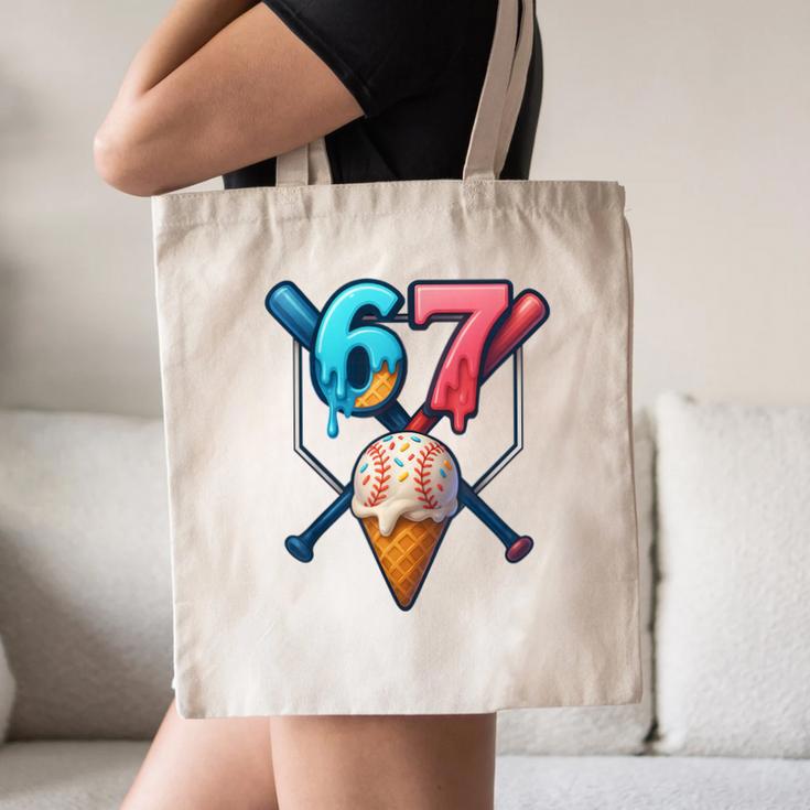 Baseball Ice Cream Drip 67 Six Seven Gen Alpha Slang Meme Canvas Tote Bag