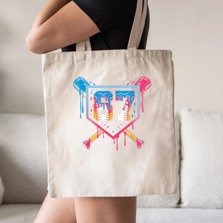 Baseball Ice Cream Drip Number 67 Player 67th Birthday 6 7 Canvas Tote Bag