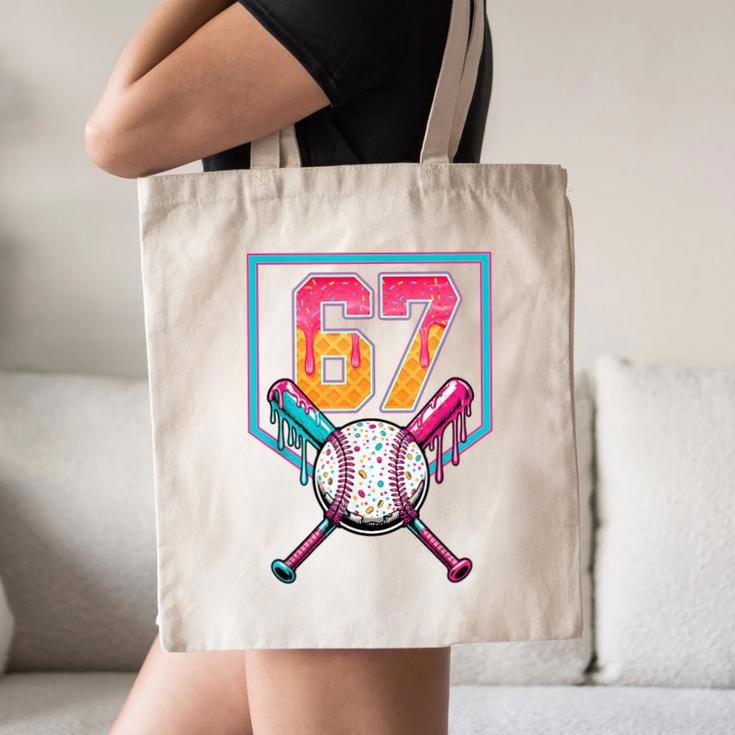 Baseball Ice Cream Drip Number 67 Player 67th Birthday Men Canvas Tote Bag