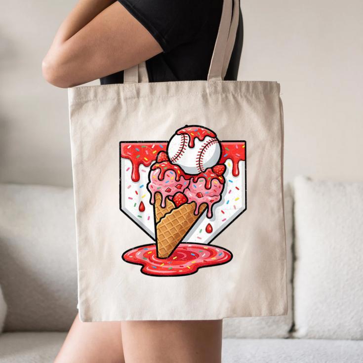 Baseball Ice Cream Drip Baseball Strawberry For Youth Red Canvas Tote Bag Baseball Ice Cream Drip Baseball Strawberry For Youth Red Canvas Tote Bag