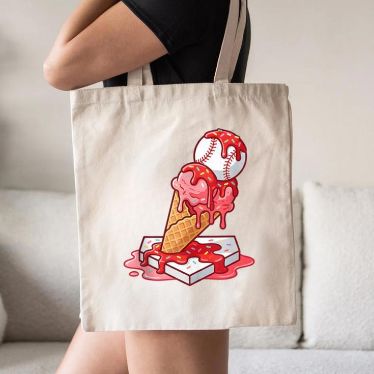 Baseball Ice Cream Drip Youth Strawberry Baseball Red Canvas Tote Bag Baseball Ice Cream Drip Youth Strawberry Baseball Red Canvas Tote Bag