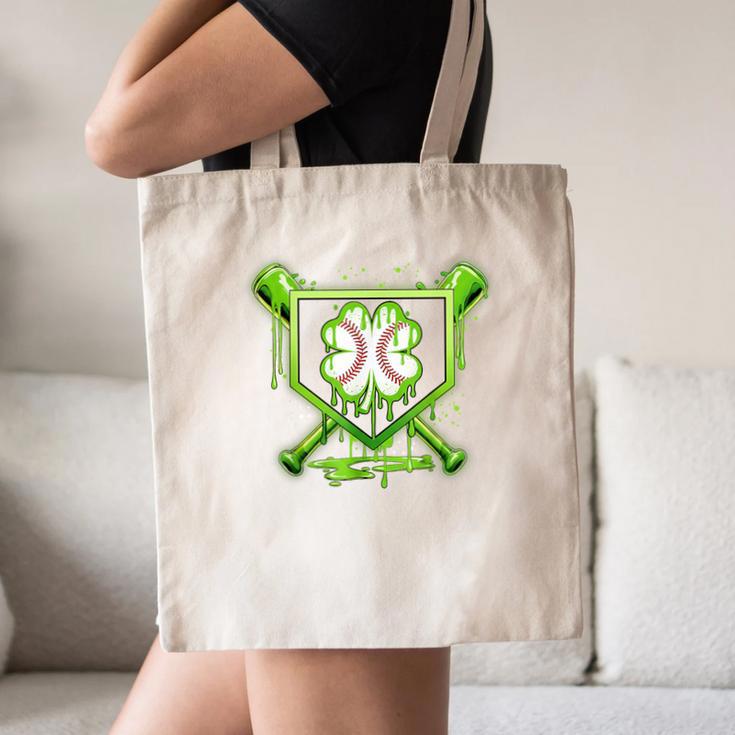 Baseball Icecream St Patrick's Day Lucky Charm Shamrock Drip Canvas Tote Bag