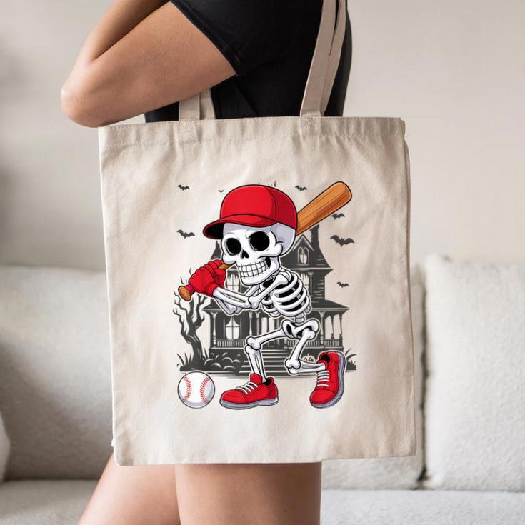Baseball Skeleton Halloween Playing Canvas Tote Bag Baseball Skeleton Halloween Playing Canvas Tote Bag