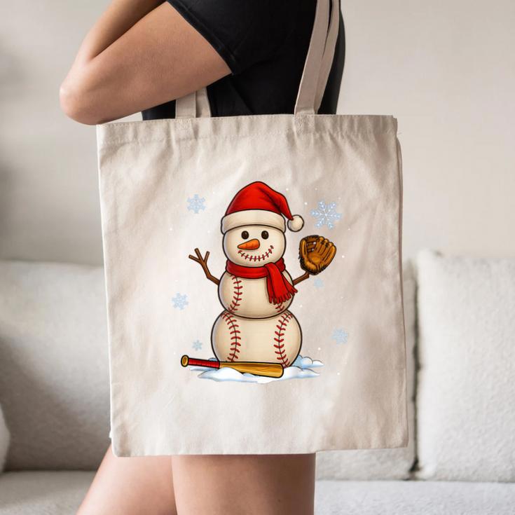 Baseball Snowman Merry Christmas Holiday Sports Xmas Pajamas Canvas Tote Bag