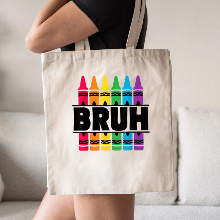 BRUH Back To School Colorful Crayons First Day Of School Canvas Tote Bag