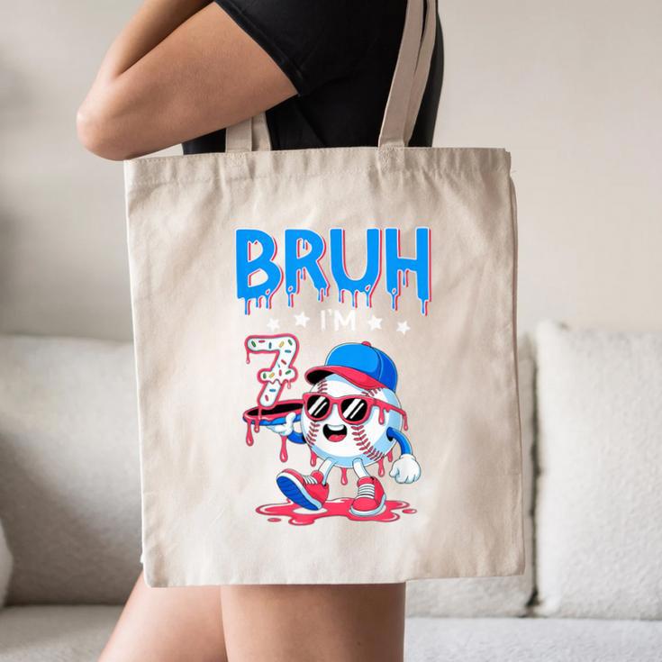 Bruh I'm 7 Baseball Ice Cream Drip It's My 7th Birthday Canvas Tote Bag