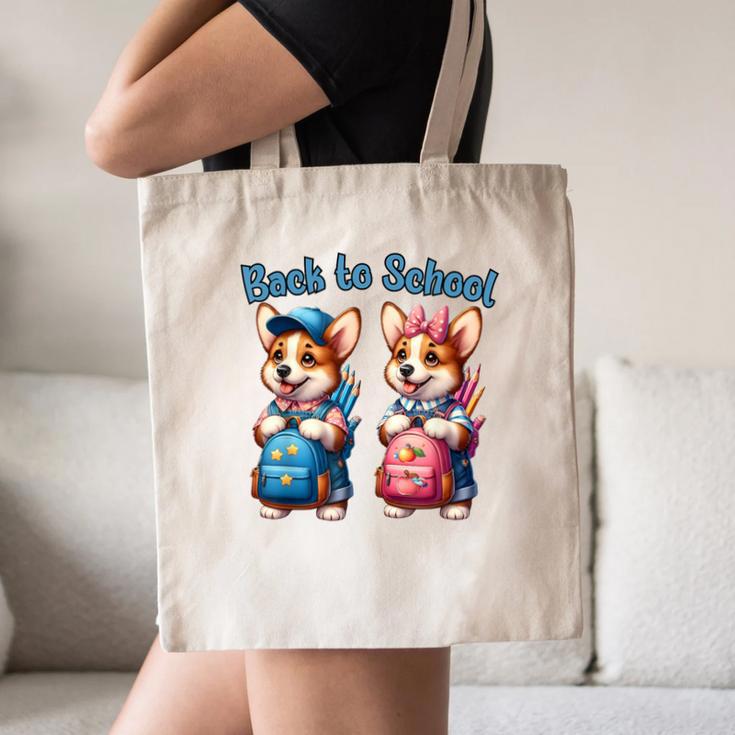 Corgi Dog Student To School Happy Back To School Canvas Tote Bag Corgi Dog Student To School Happy Back To School Canvas Tote Bag