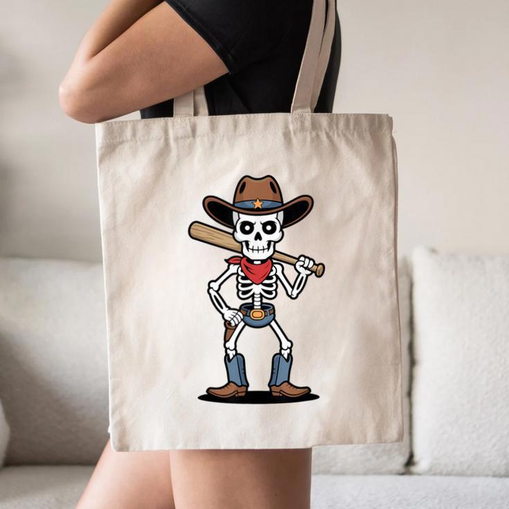 Cowboy Skeleton Baseball Halloween Graphic Canvas Tote Bag Cowboy Skeleton Baseball Halloween Graphic Canvas Tote Bag