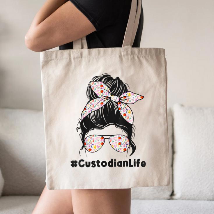 Custodian Life Messy Bun Hair Glasses Leopard Back To School Canvas Tote Bag Custodian Life Messy Bun Hair Glasses Leopard Back To School Canvas Tote Bag