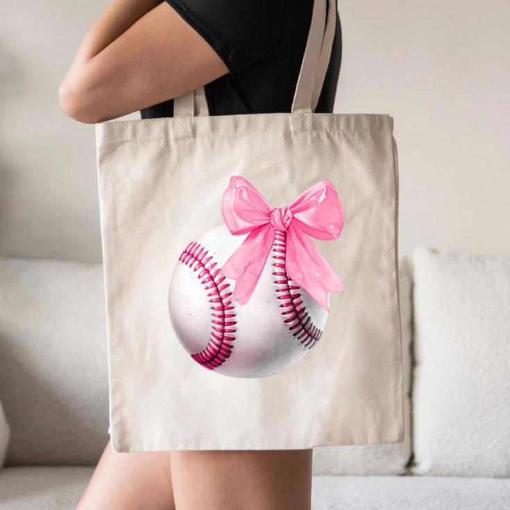 Cute Coquette Baseball Pink Bow Player & Fan Girls Canvas Tote Bag