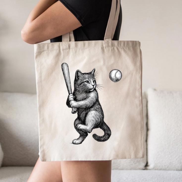 Cute Kitten Playing Baseball Hitter Bat Cool Baseball Cat Canvas Tote Bag