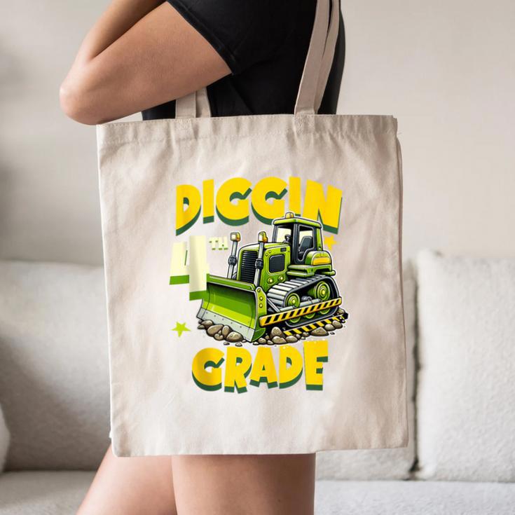 Diggin 4th Grade Bulldozer Back To School Canvas Tote Bag Diggin 4th Grade Bulldozer Back To School Canvas Tote Bag