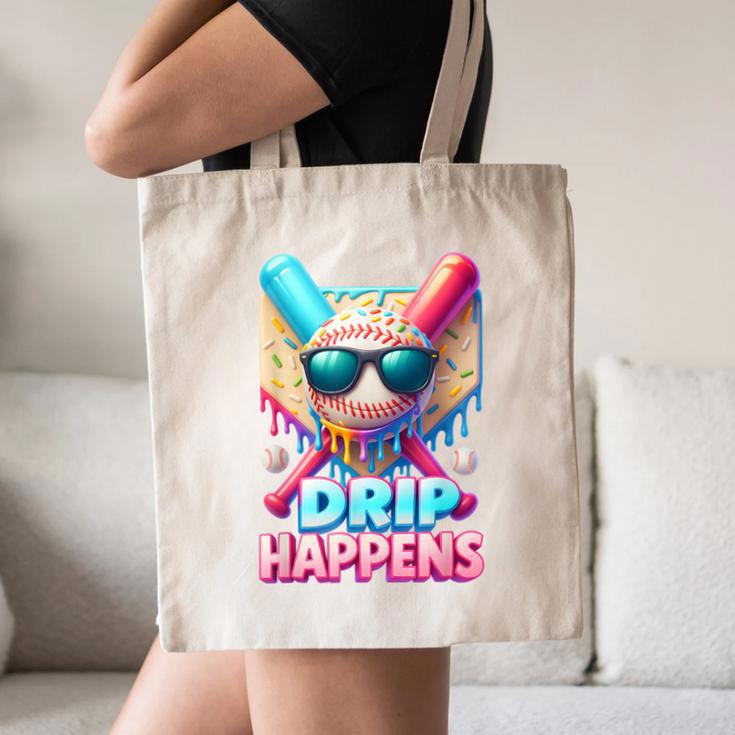 Drip Happens Baseball Ice Cream Bat And Ball With Sunglasses Canvas Tote Bag