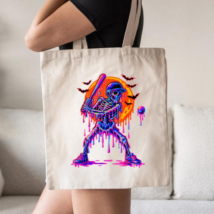 Drip Skeleton Batting Baseball Halloween Canvas Tote Bag