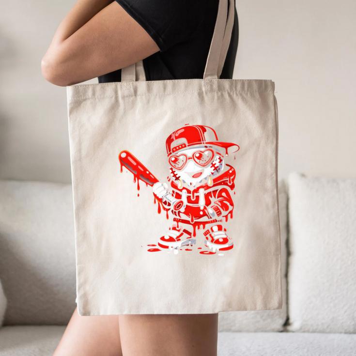 Drippy Baseball Mascot Valentine Heart Glasses Cartoon Canvas Tote Bag