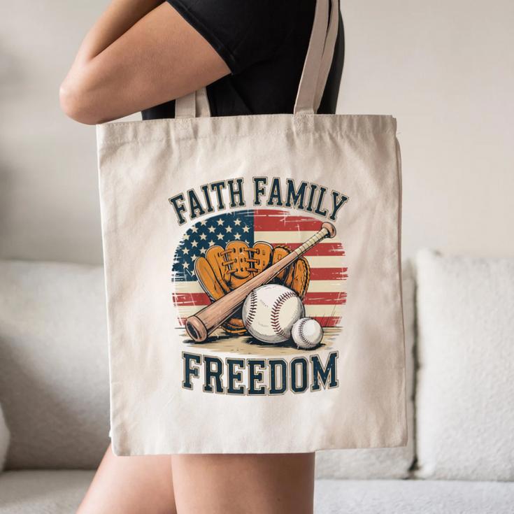 Faith Family Freedom Patriotic Christian Baseball Game Day Canvas Tote Bag
