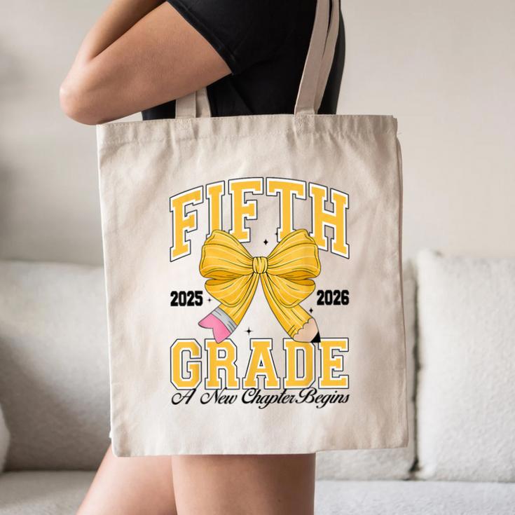 Fifth Grade Back To School First Day Pencil Bow 2025 Girls Canvas Tote Bag Fifth Grade Back To School First Day Pencil Bow 2025 Girls Canvas Tote Bag