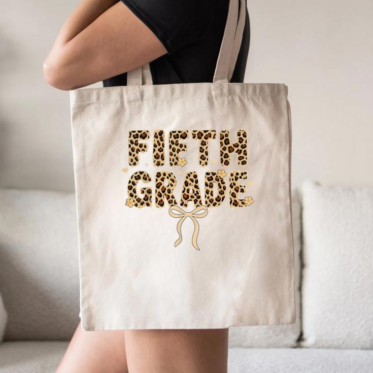 Fifth Grade Leopard Coquette Bow Back To School Women Girls Canvas Tote Bag Fifth Grade Leopard Coquette Bow Back To School Women Girls Canvas Tote Bag
