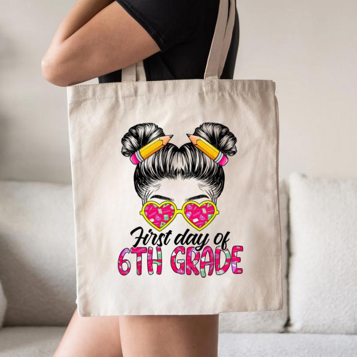 First Day Of 6th Grade Messy Hair Bun Girl Back To School Canvas Tote Bag First Day Of 6th Grade Messy Hair Bun Girl Back To School Canvas Tote Bag