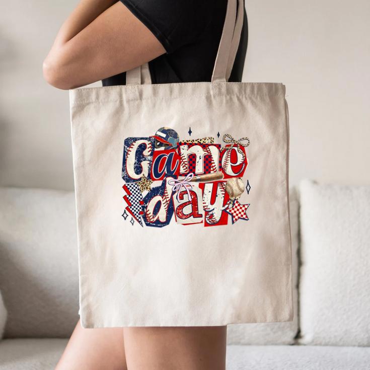 Game Day Baseball Leopard Coquette Bow Mama Mom Sister Canvas Tote Bag