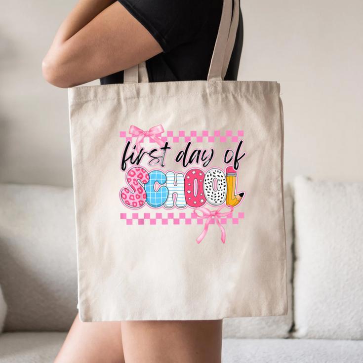 Girl First Day Of School Coquette Bow Pink Back To School Canvas Tote Bag