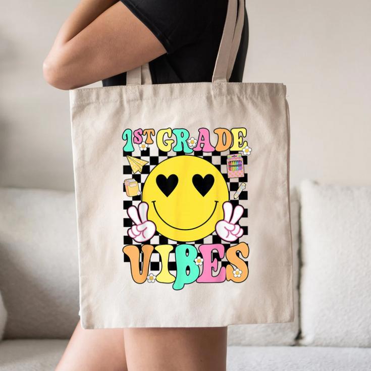 Girls 1st Grade Vibes Smile Face Back To School First Grade Canvas Tote Bag Girls 1st Grade Vibes Smile Face Back To School First Grade Canvas Tote Bag