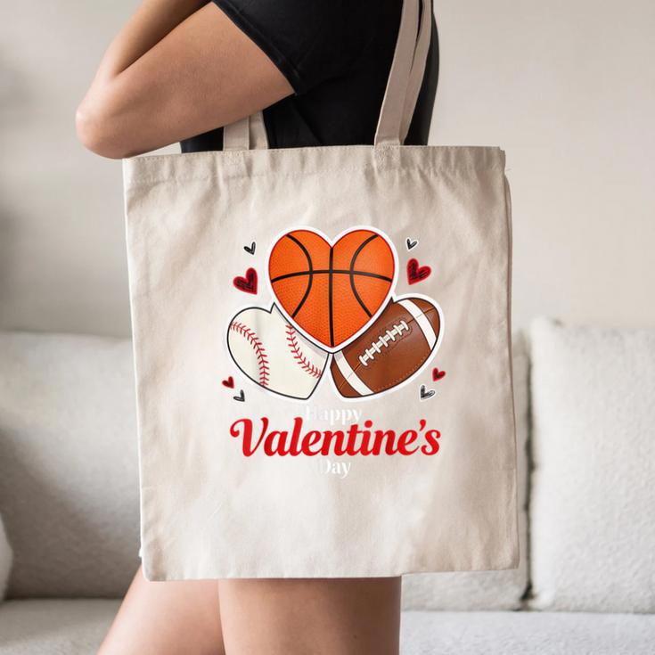 Happy Valentine’s Basketball Football Valentine Baseball Canvas Tote Bag Happy Valentine’s Basketball Football Valentine Baseball Canvas Tote Bag