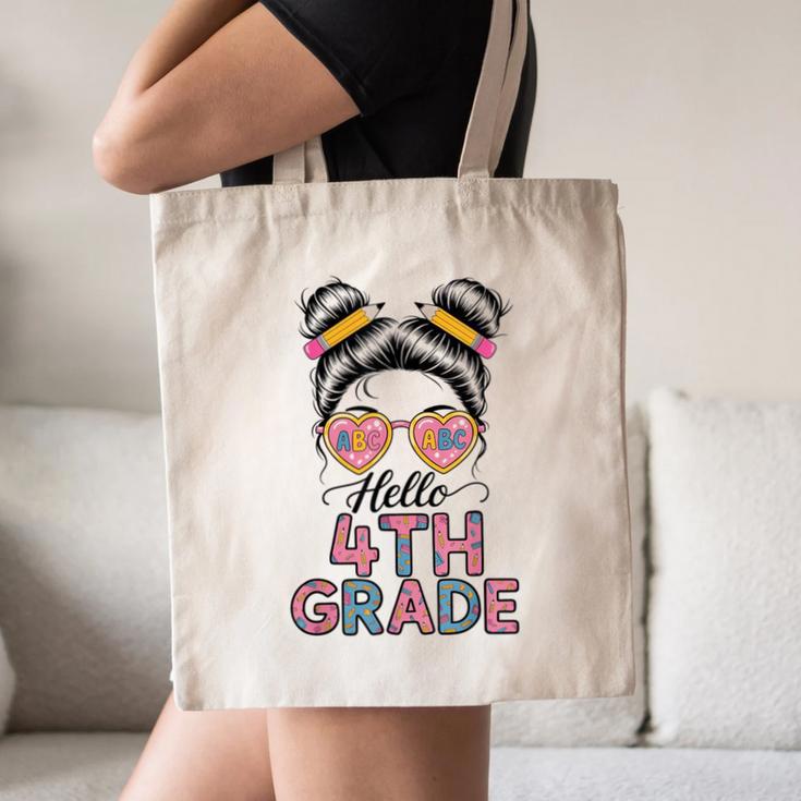 Hello 4th Grade Messy Bun Hair Back To School Girls Canvas Tote Bag Hello 4th Grade Messy Bun Hair Back To School Girls Canvas Tote Bag