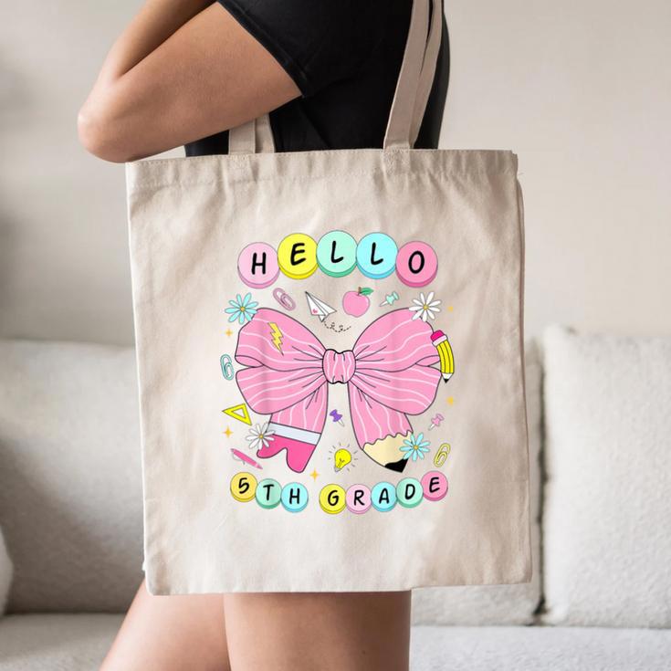 Hello Fifth Grade Coquette Bow 5th Grade Back To School Girl Canvas Tote Bag Hello Fifth Grade Coquette Bow 5th Grade Back To School Girl Canvas Tote Bag