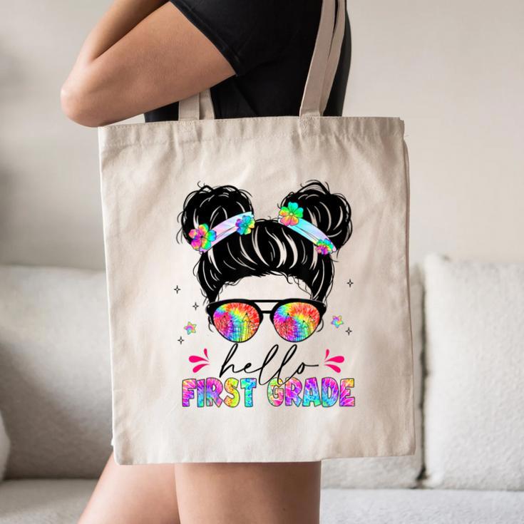 Hello First Grade Shirt Messy Bun Tie Dye Back To School Canvas Tote Bag Hello First Grade Shirt Messy Bun Tie Dye Back To School Canvas Tote Bag