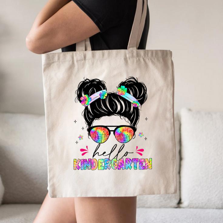 Hello Kindergarten Shirt Messy Bun Tie Dye Back To School Canvas Tote Bag Hello Kindergarten Shirt Messy Bun Tie Dye Back To School Canvas Tote Bag