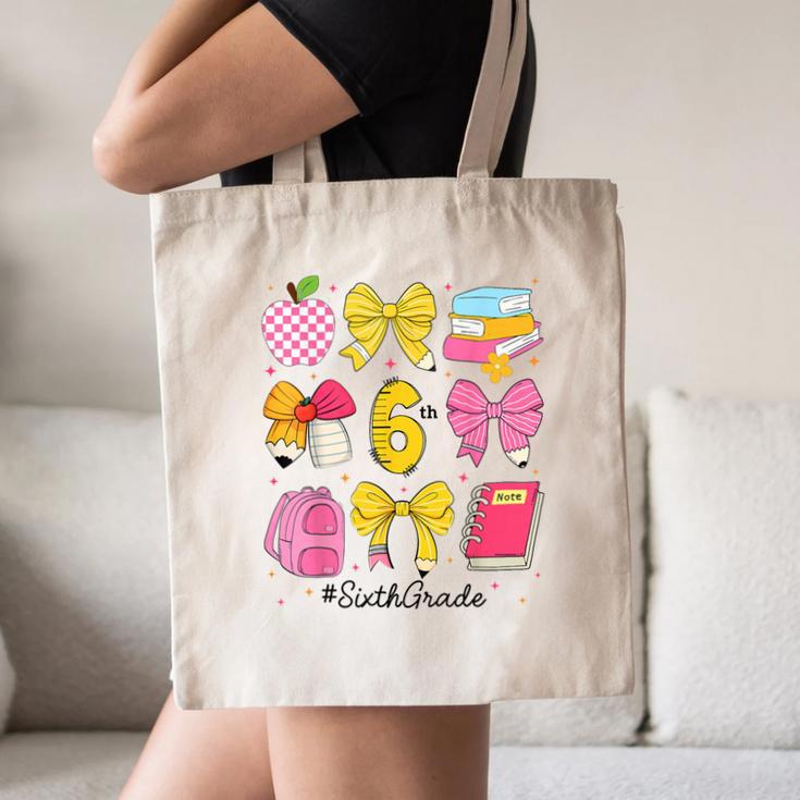 Hello Sixth 6th Grade Back To School Coquette Bow Girls Canvas Tote Bag Hello Sixth 6th Grade Back To School Coquette Bow Girls Canvas Tote Bag