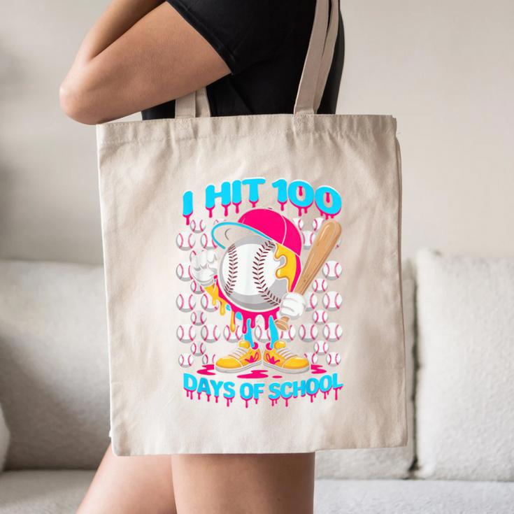I Hit 100 Days Of School Baseball Ice Cream Drip Canvas Tote Bag I Hit 100 Days Of School Baseball Ice Cream Drip Canvas Tote Bag