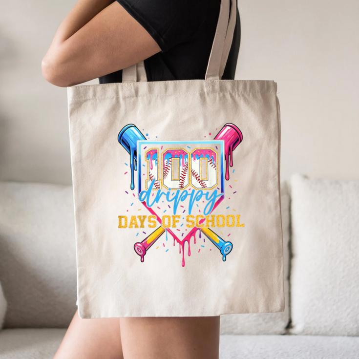 HUGvyn 100 Drippy Days Of School Baseball Ice Cream 100 Days Canvas Tote Bag HUGvyn 100 Drippy Days Of School Baseball Ice Cream 100 Days Canvas Tote Bag