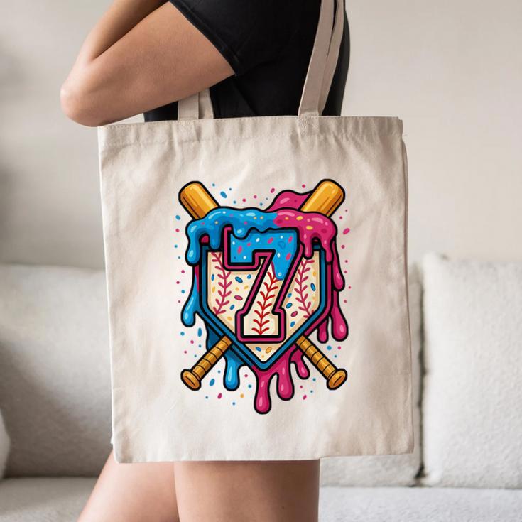 HUGvyn 7th Birthday Baseball Ice Cream Drip Number 7 Kid Boy Canvas Tote Bag