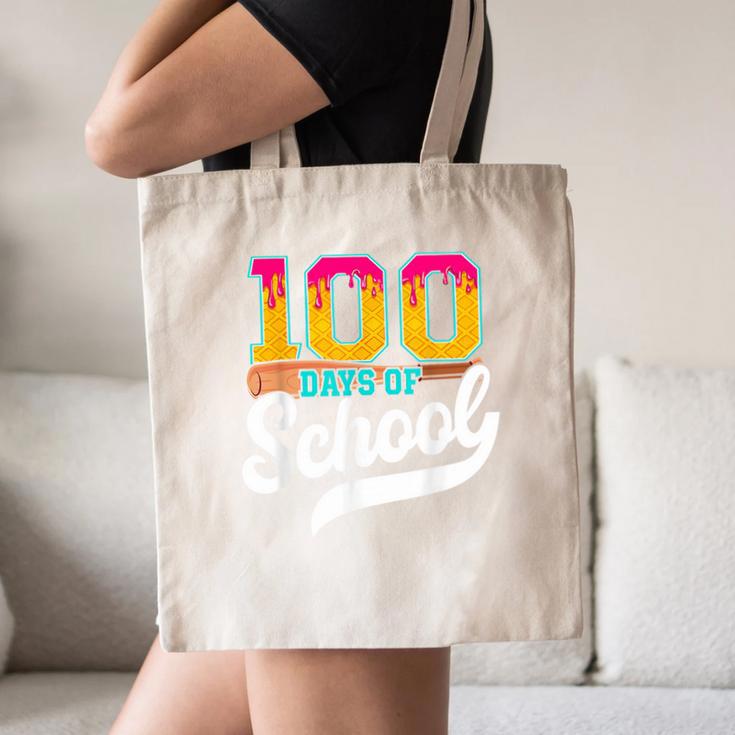 Ice Cream Drip 100 Days Of School Baseball Boys 100th Day Canvas Tote Bag Ice Cream Drip 100 Days Of School Baseball Boys 100th Day Canvas Tote Bag