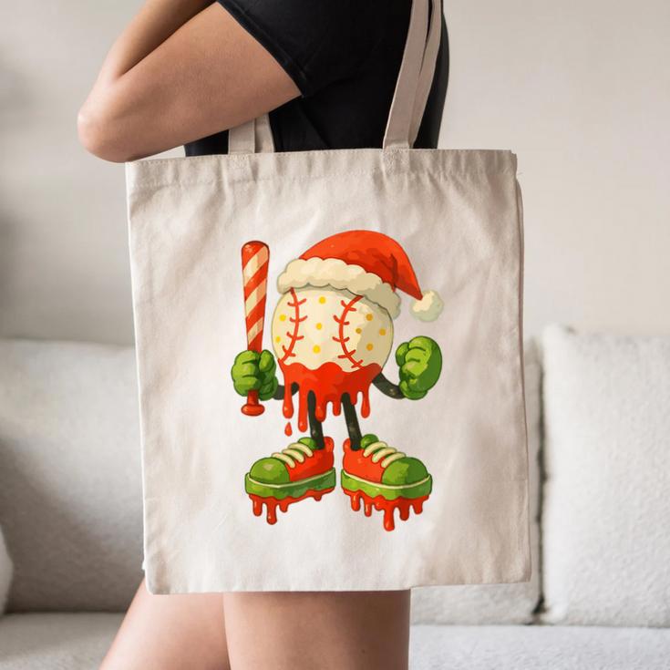 Ice Cream Drip Baseball Christmas Baseball Drip Candy Cane Canvas Tote Bag Ice Cream Drip Baseball Christmas Baseball Drip Candy Cane Canvas Tote Bag