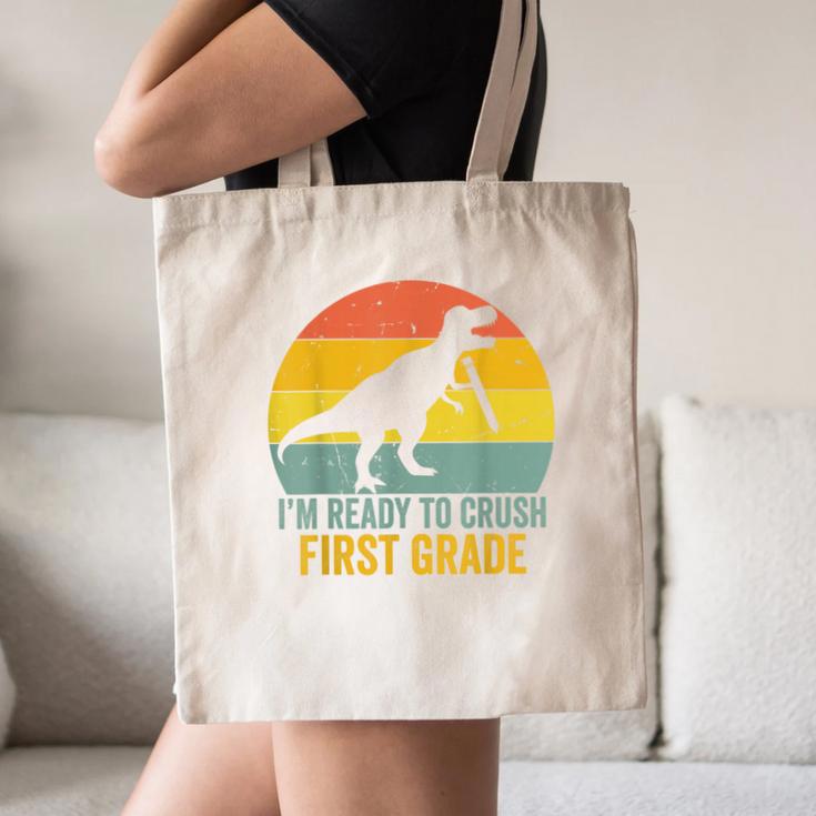 I'm Ready To Crush First Grade Dinosaur Back To School Kids Canvas Tote Bag