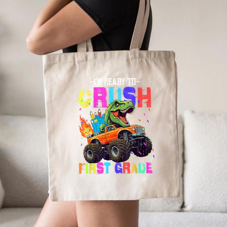 I'm Ready To Crush First Grade Dinosaur Truck Back To School Canvas Tote Bag I'm Ready To Crush First Grade Dinosaur Truck Back To School Canvas Tote Bag