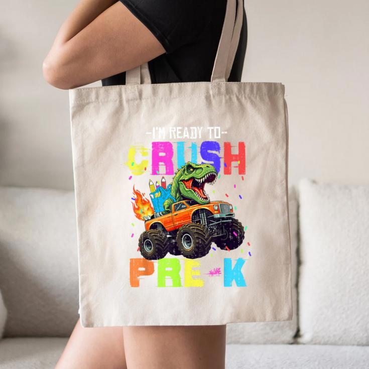 I'm Ready To Crush Pre-k Dinosaur Truck Back To School Boys Canvas Tote Bag I'm Ready To Crush Pre-k Dinosaur Truck Back To School Boys Canvas Tote Bag
