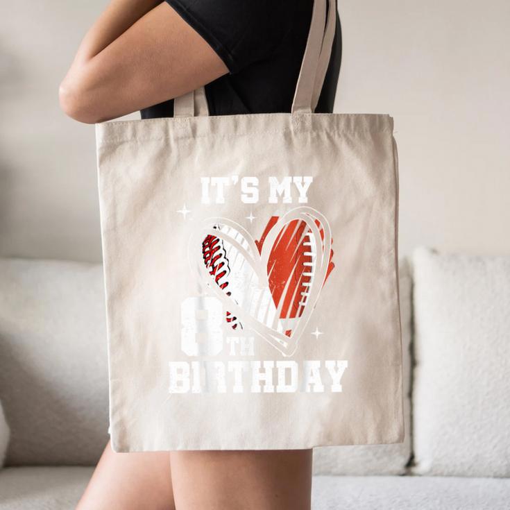 It's My 8th Birthday Baseball Football Heart 8 Year Old Canvas Tote Bag It's My 8th Birthday Baseball Football Heart 8 Year Old Canvas Tote Bag