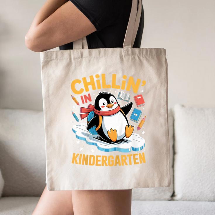 Kids Chillin In Kindergarten Penguin Student Back To School Boys Canvas Tote Bag