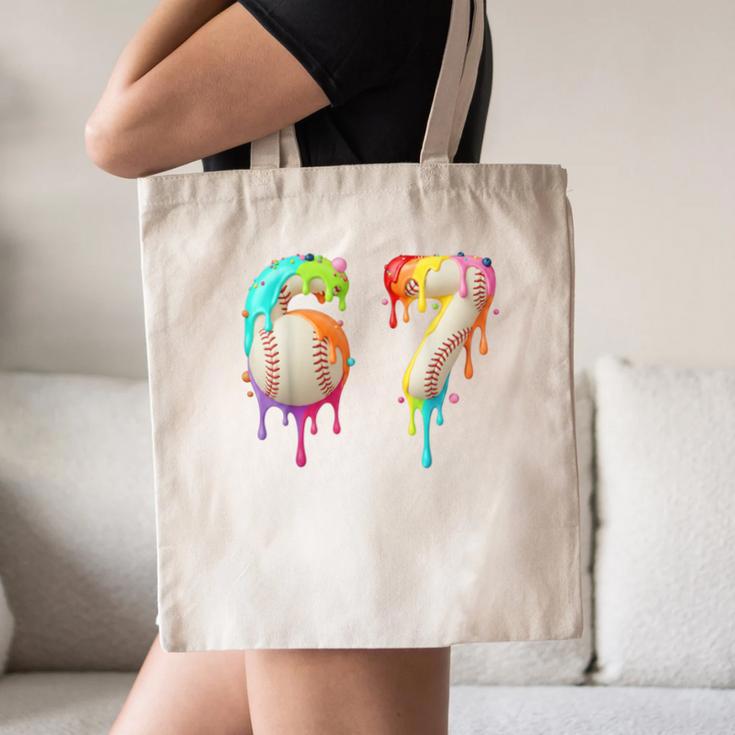 Kids Meme 67 Number Six 6 Seven 7 Ice Cream Drips Baseball Canvas Tote Bag