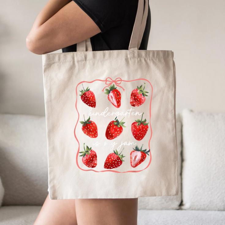 Kindergarten Is My Jam Strawberry Back To School Girls Boys Canvas Tote Bag