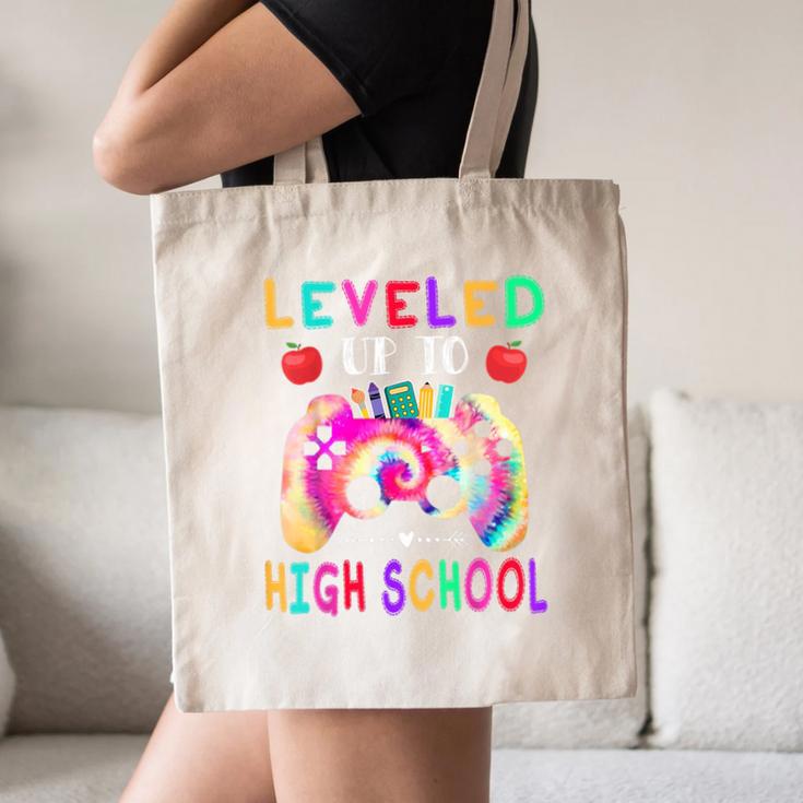 Leveled Up To High School Gaming Fun Back To School Tie Dye Canvas Tote Bag Leveled Up To High School Gaming Fun Back To School Tie Dye Canvas Tote Bag